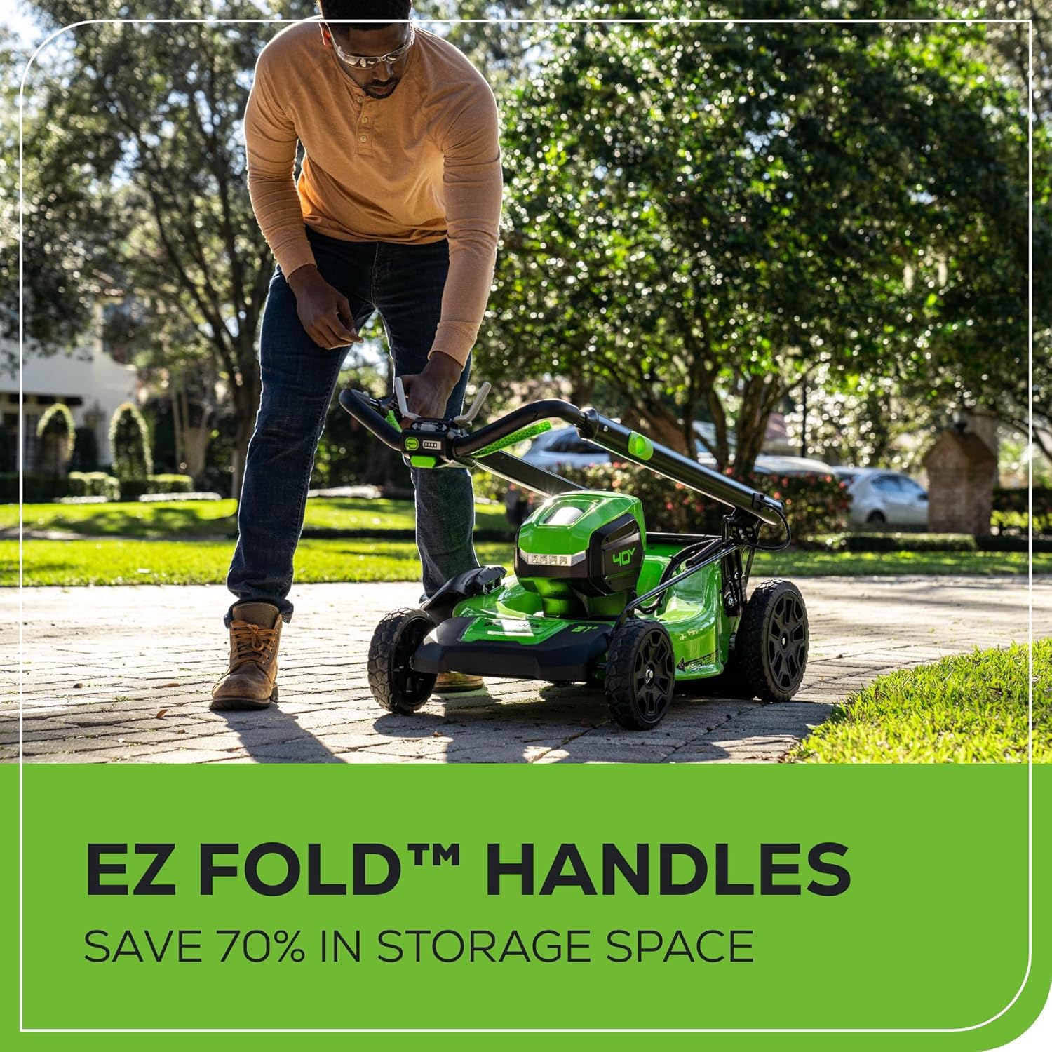 Greenworks 40V 21" Brushless Cordless (Self-Propelled) Lawn Mower (LED Headlight + Aluminum Handles), 5.0Ah Battery and Charger Included (75+ Compatible Tools)