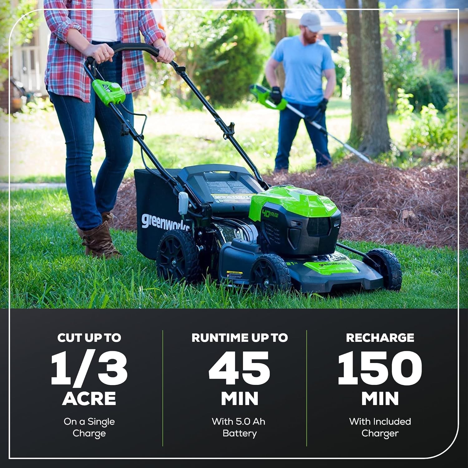 Greenworks 40V 21" Push Mower, 5.0Ah USB Battery