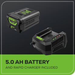 Greenworks 60V 21” Cordless (Push) Lawn Mower (LED Lights + Aluminum Handles), 5.0Ah Battery and Rapid Charger