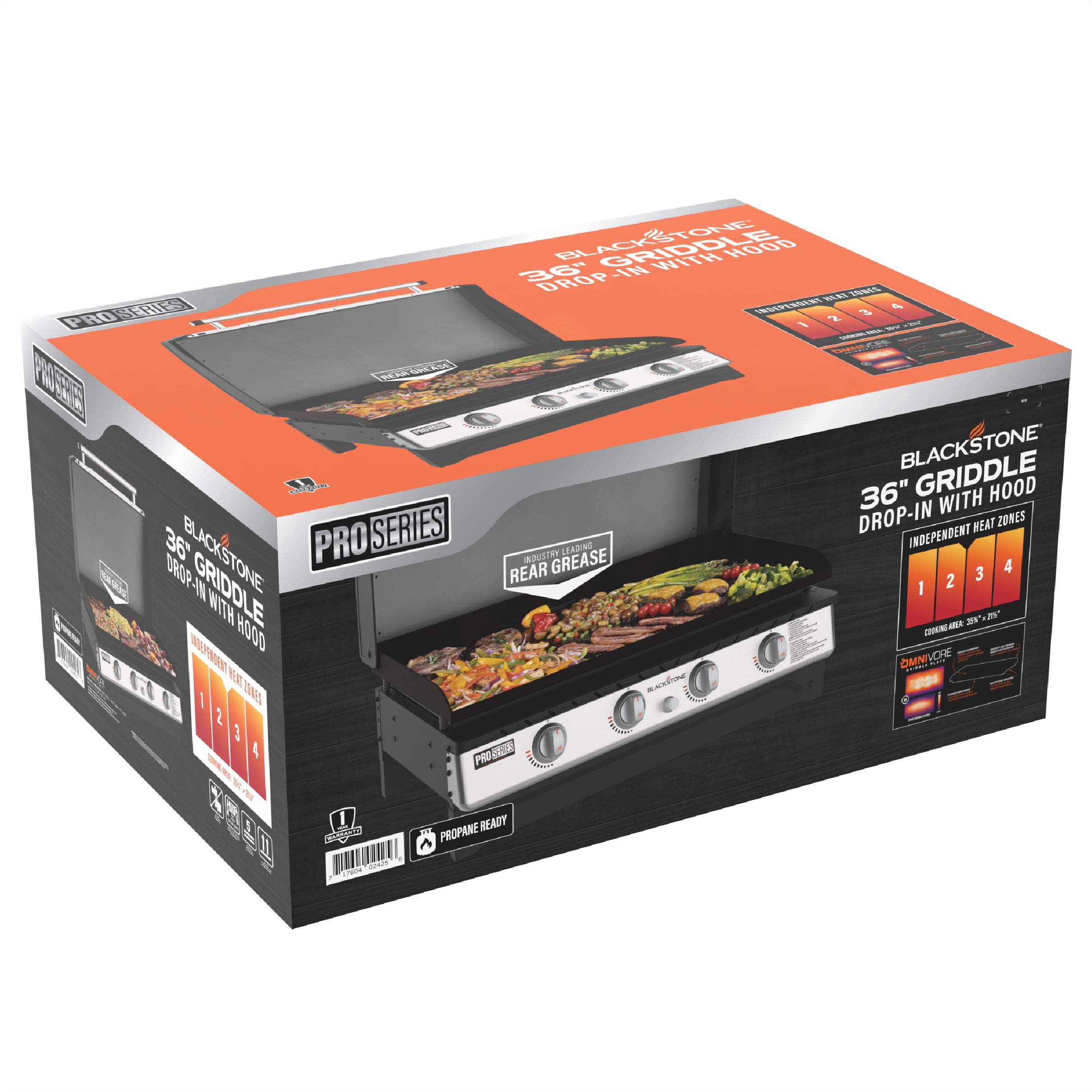 Blackstone Pro Series 4-Burner 36" Propane Omnivore Drop-in Outdoor Griddle with Hood