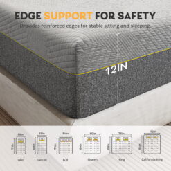 MLILY Ego Gray 12 inch Queen Size Mattress, Gel Memory Foam Mattress in a Box