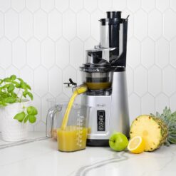 Omega Wide Mouth Juicer Compact Vertical Cold Press Vegetable and Fruit Juice Extractor, Black