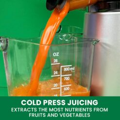 Omega Wide Mouth Juicer Compact Vertical Cold Press Vegetable and Fruit Juice Extractor, Black
