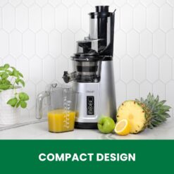 Omega Wide Mouth Juicer Compact Vertical Cold Press Vegetable and Fruit Juice Extractor, Black