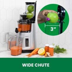 Omega Wide Mouth Juicer Compact Vertical Cold Press Vegetable and Fruit Juice Extractor, Black