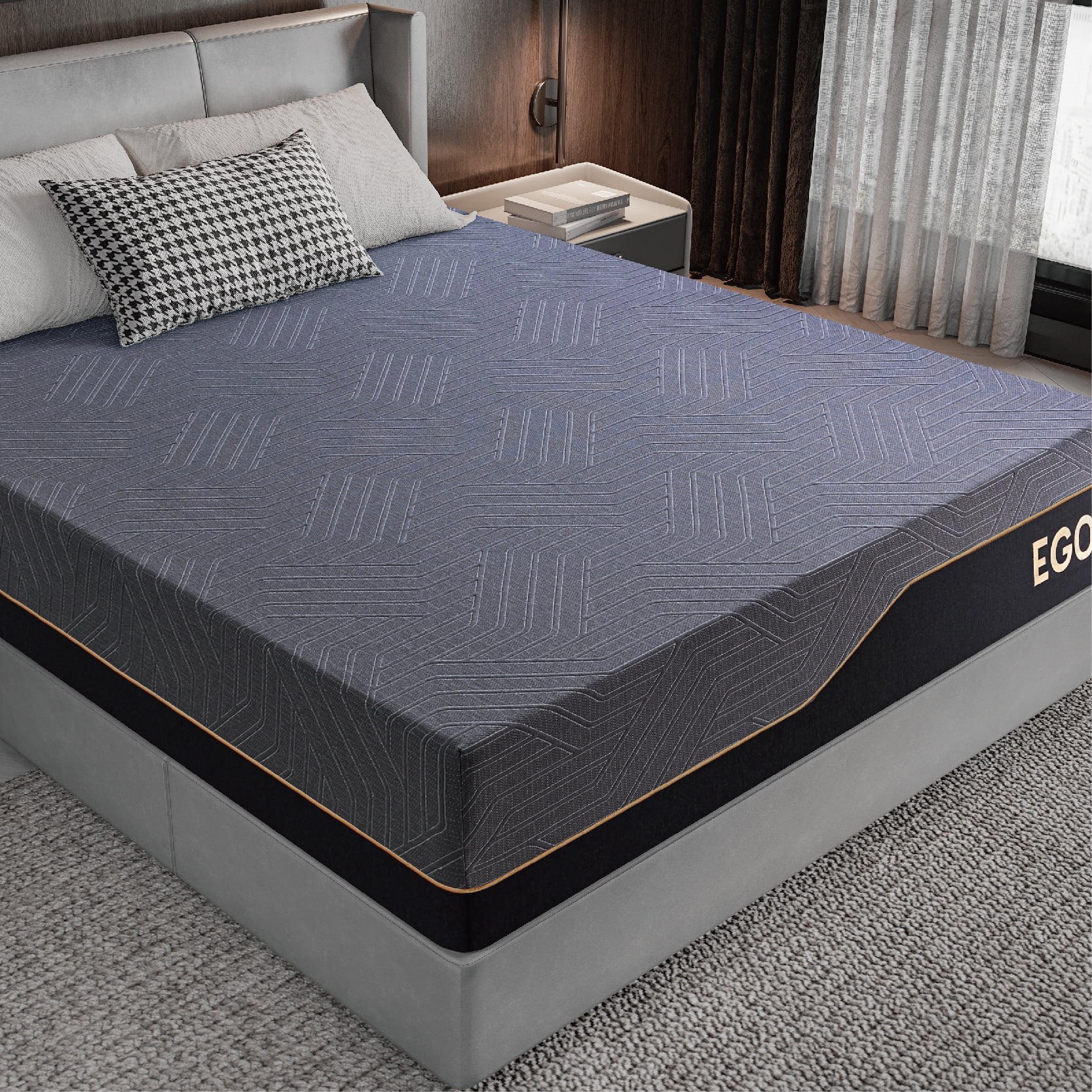 MLILY Ego Black 14 inch Twin XL Memory Foam Mattress, Gel Mattress in a Box, Medium