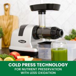 Omega Cold Press Juicer Machine, Vegetable and Fruit Juice Extractor and Nutrition System, Silver