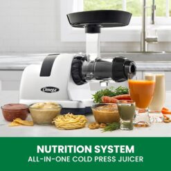 Omega Cold Press Juicer Machine, Vegetable and Fruit Juice Extractor and Nutrition System, Silver