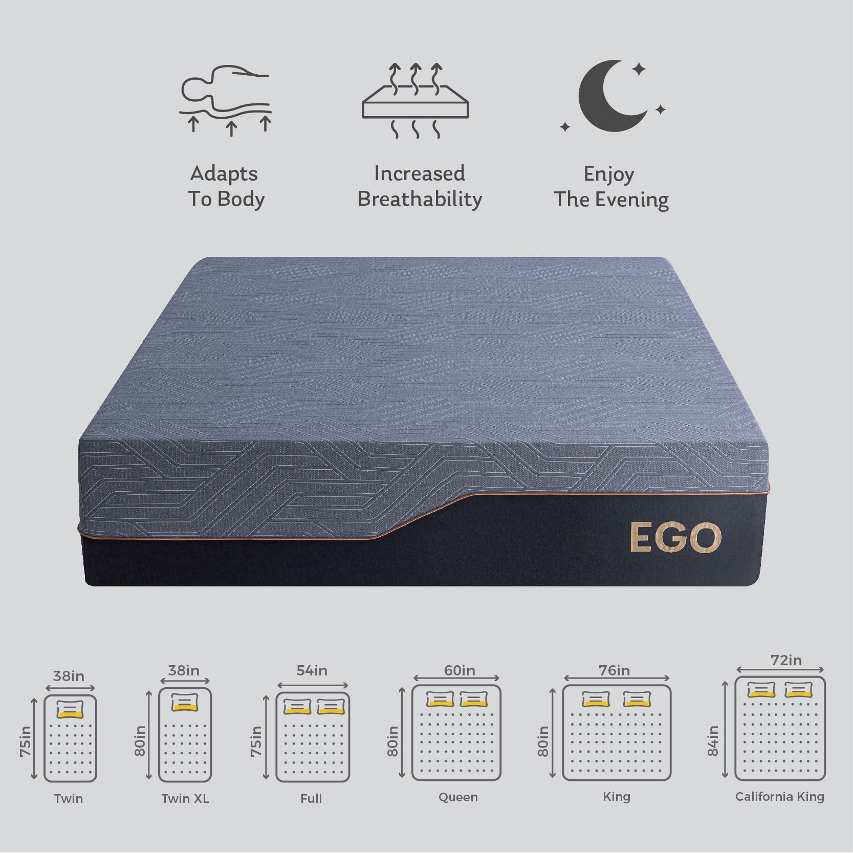MLILY Ego Black 14 inch Full Memory Foam Mattress, Gel Mattress in a Box, Medium