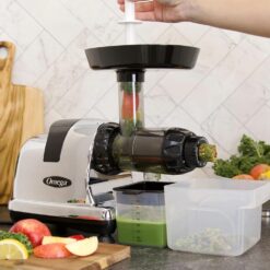 Omega Cold Press Juicer Machine, Vegetable and Fruit Juice Extractor and Nutrition System, Chrome