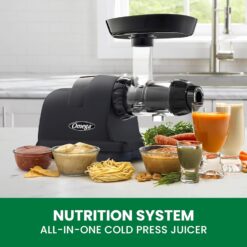 Omega Cold Press Juicer Machine, Vegetable and Fruit Juice Extractor and Nutrition System, Black