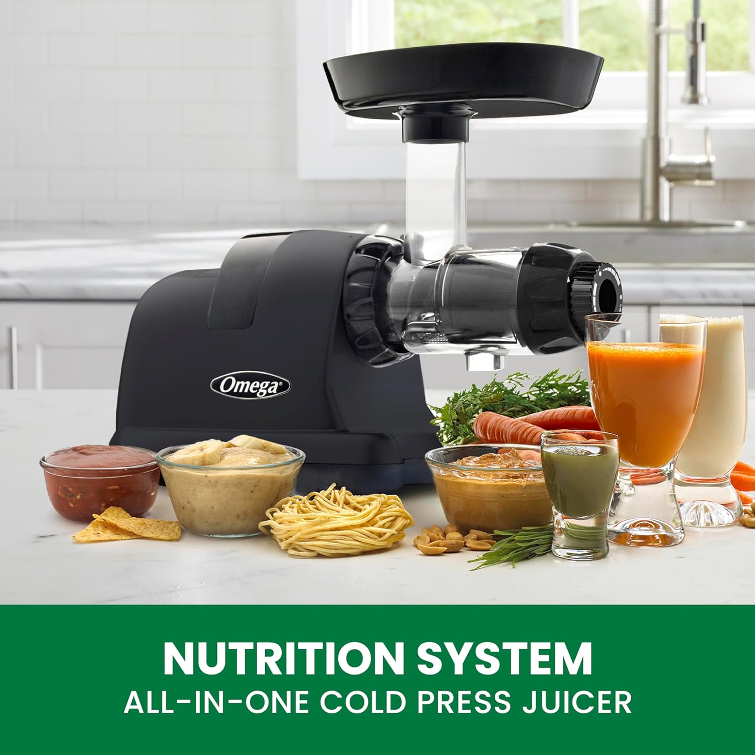 Omega Cold Press Juicer Machine, Vegetable and Fruit Juice Extractor and Nutrition System, Black