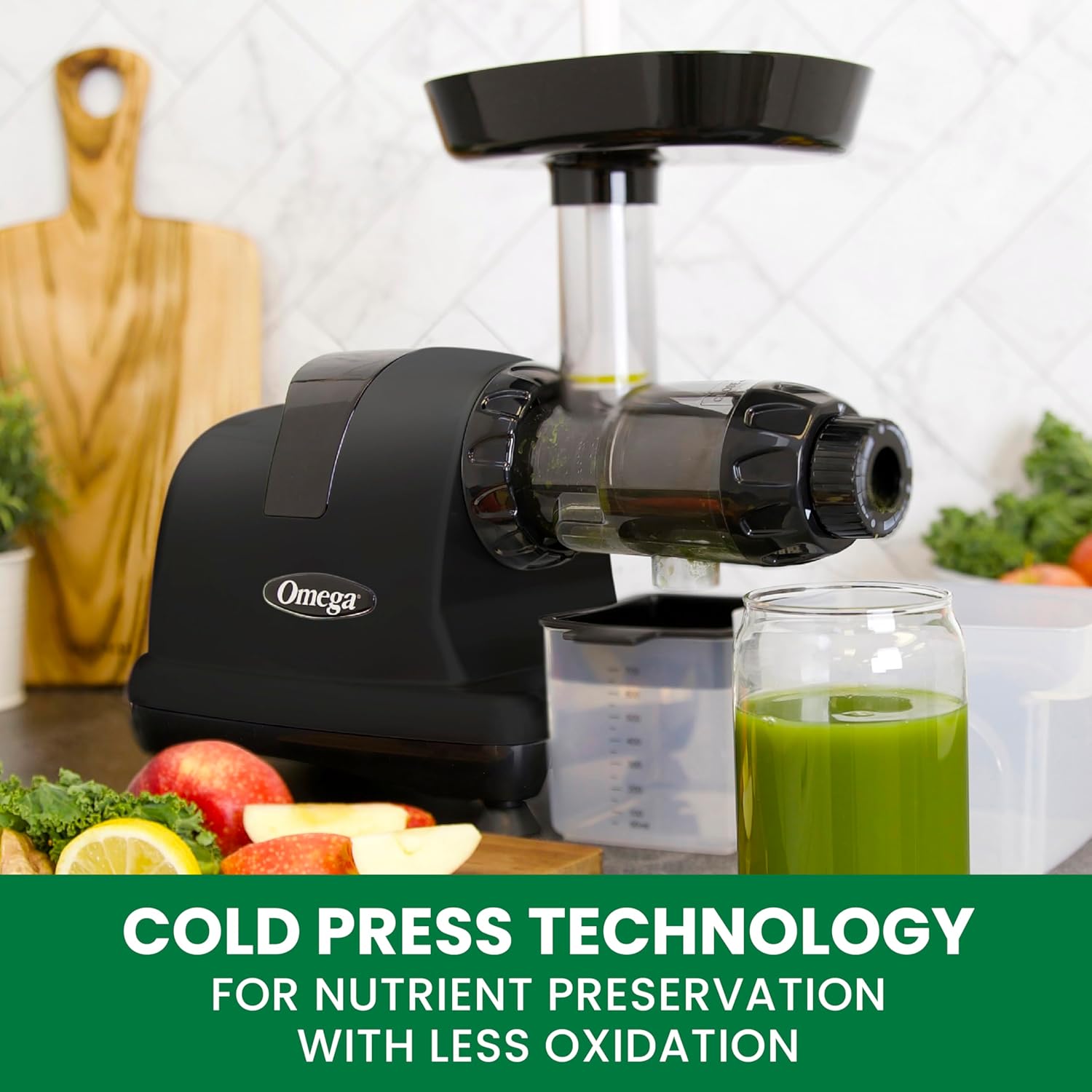 Omega Cold Press Juicer Machine, Vegetable and Fruit Juice Extractor and Nutrition System, Black