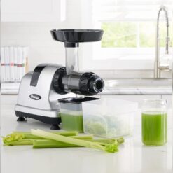 Omega Masticating Juicer, Cold Press Juicer Machine For Celery with Adjustable Dial, 200-Watts, Silver
