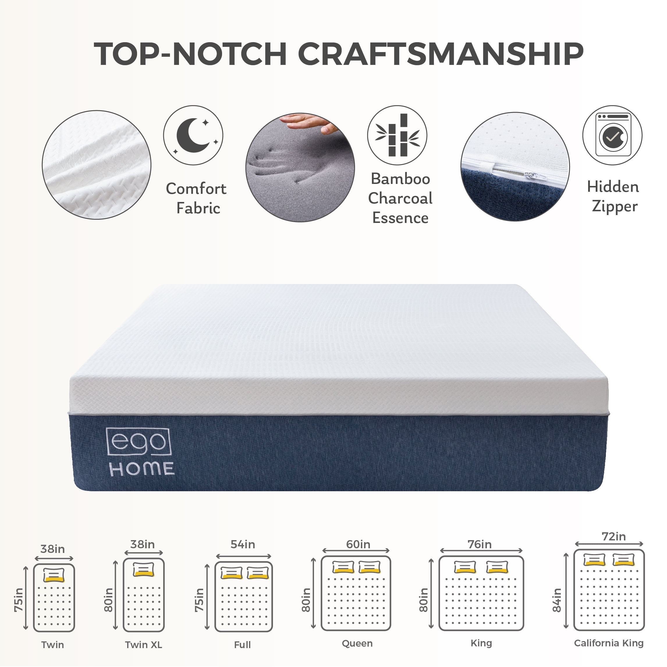 MLILY EGOHOME 14 inch Full Size Mattress in a Box, Cooling Gel Memory Foam Mattress, Medium