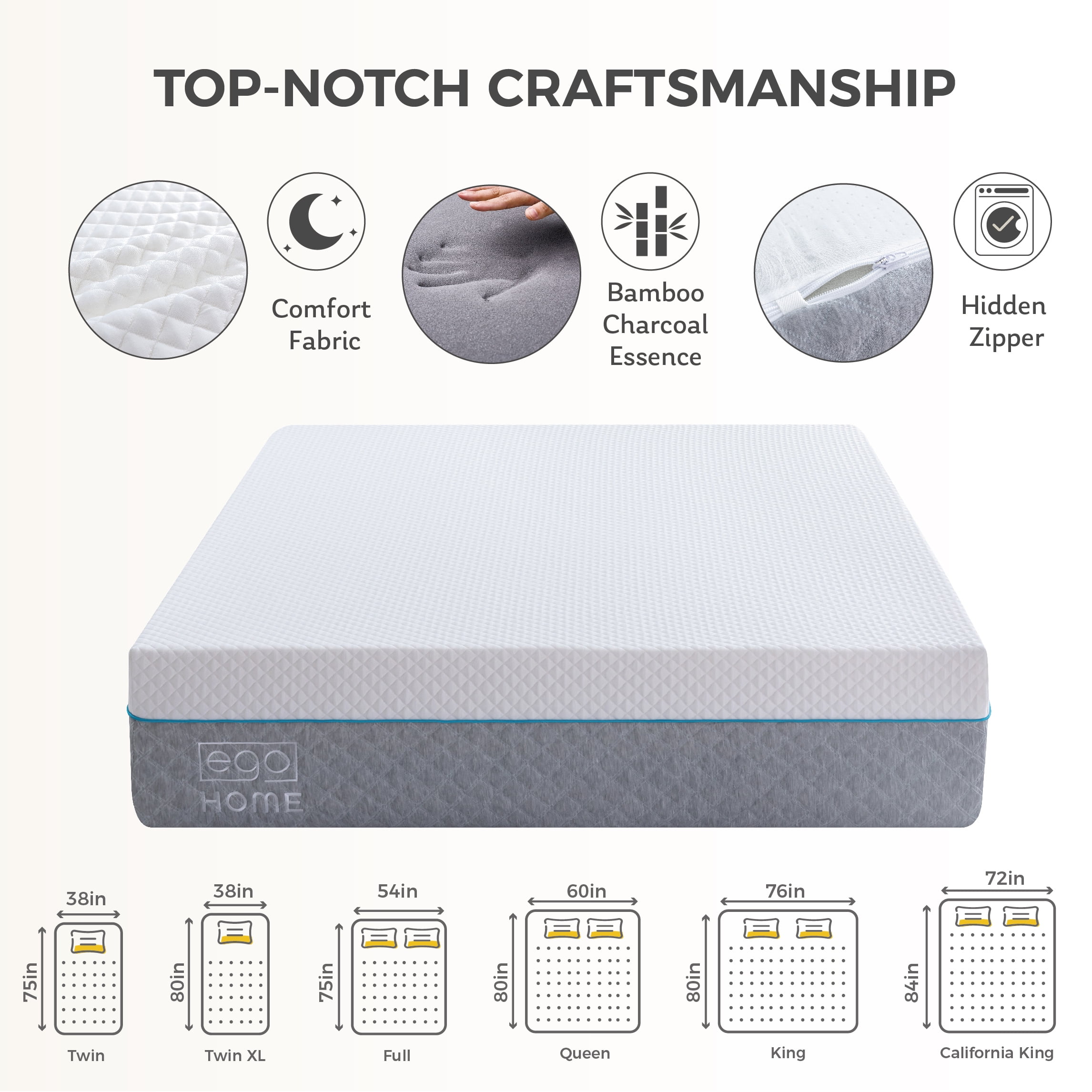 MLILY EGOHOME 14 inch Queen Mattress in a Box, Gel Memory Foam Mattress, Medium