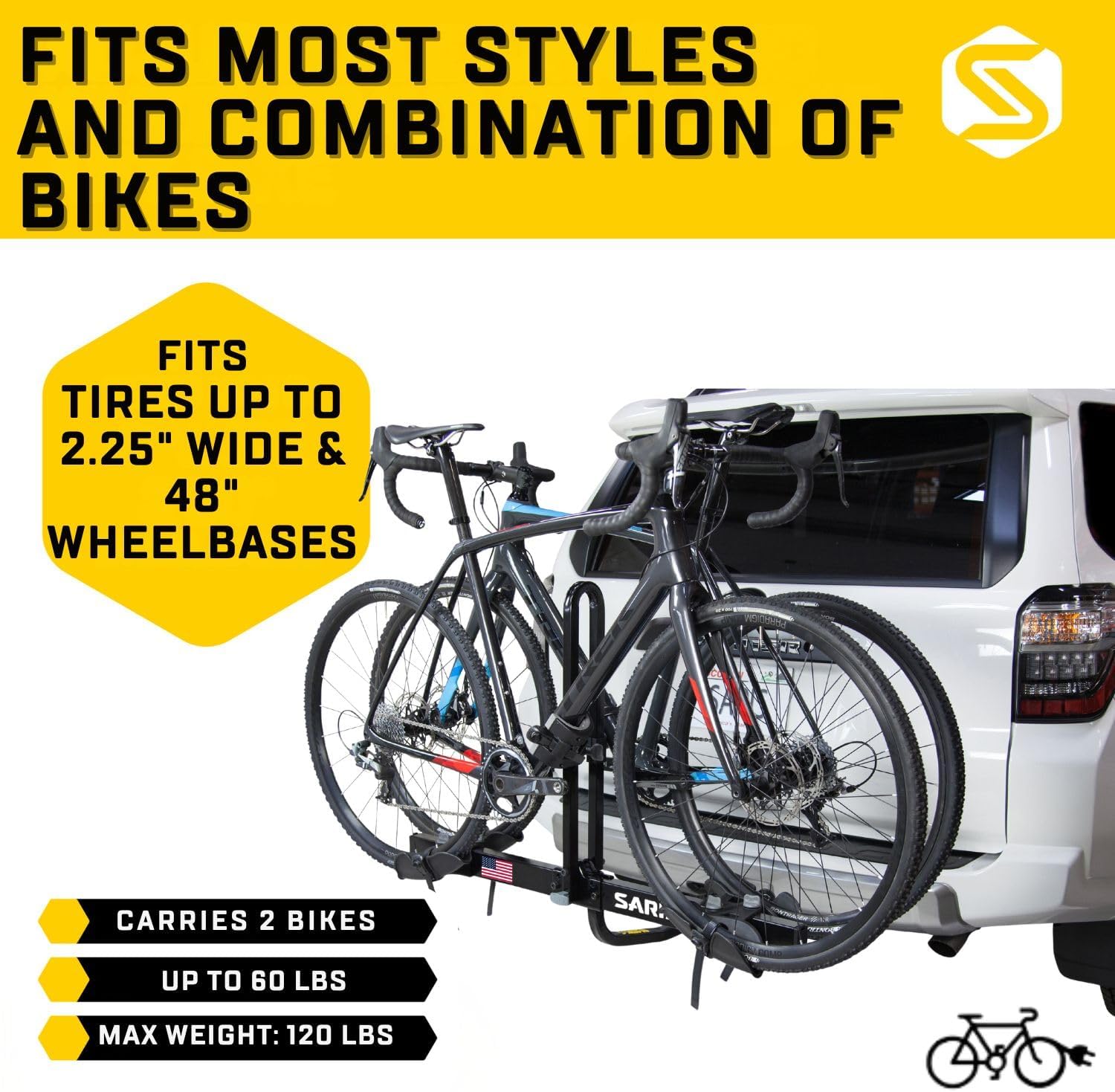 Saris Freedom 2-Bike Hitch Rack – Universal Fit for All Bike Types, 1¼" & 2" Receivers, 120 lb Capacity