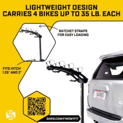 Saris Bones 4-Bike Hitch Rack Bicycle Carrier, with Easy Fold Design and Tilting Base