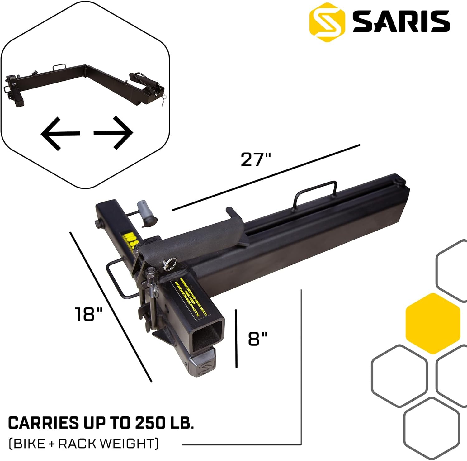 Saris Swing Away Hitch Adapter by Saris | 2" Receiver, 250 lb Capacity | Easy Access & Foldable | Black Alloy Steel | Made in The USA