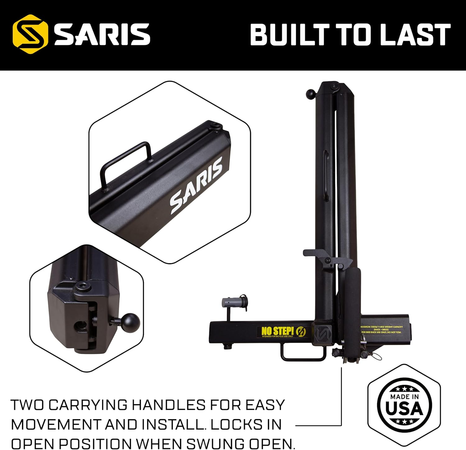 Saris Swing Away Hitch Adapter by Saris | 2" Receiver, 250 lb Capacity | Easy Access & Foldable | Black Alloy Steel | Made in The USA