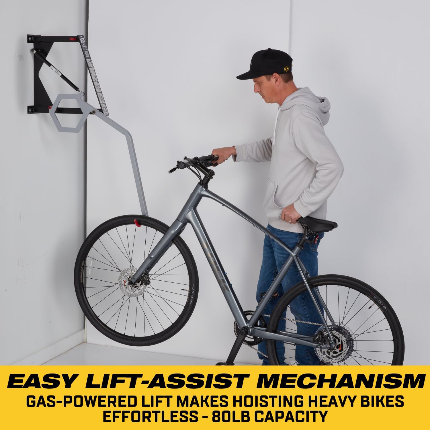 Saris Tip-Up Lift-Assist Bike Rack – Vertical Wall-Mounted Bike Storage with Spring-Assist Hoist
