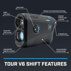 Bushnell Golf Tour V6 Shift Laser Rangefinder | Slope Compensation, PinSeeker, Magnetic Mount, 6X Magnification, 1300 Yard Range
