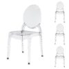 Fohfurniture FOH Set of 4 Large Clear Ghost Dining Chairs, Oval Back Stackable Acrylic Chairs, Circle-back Large