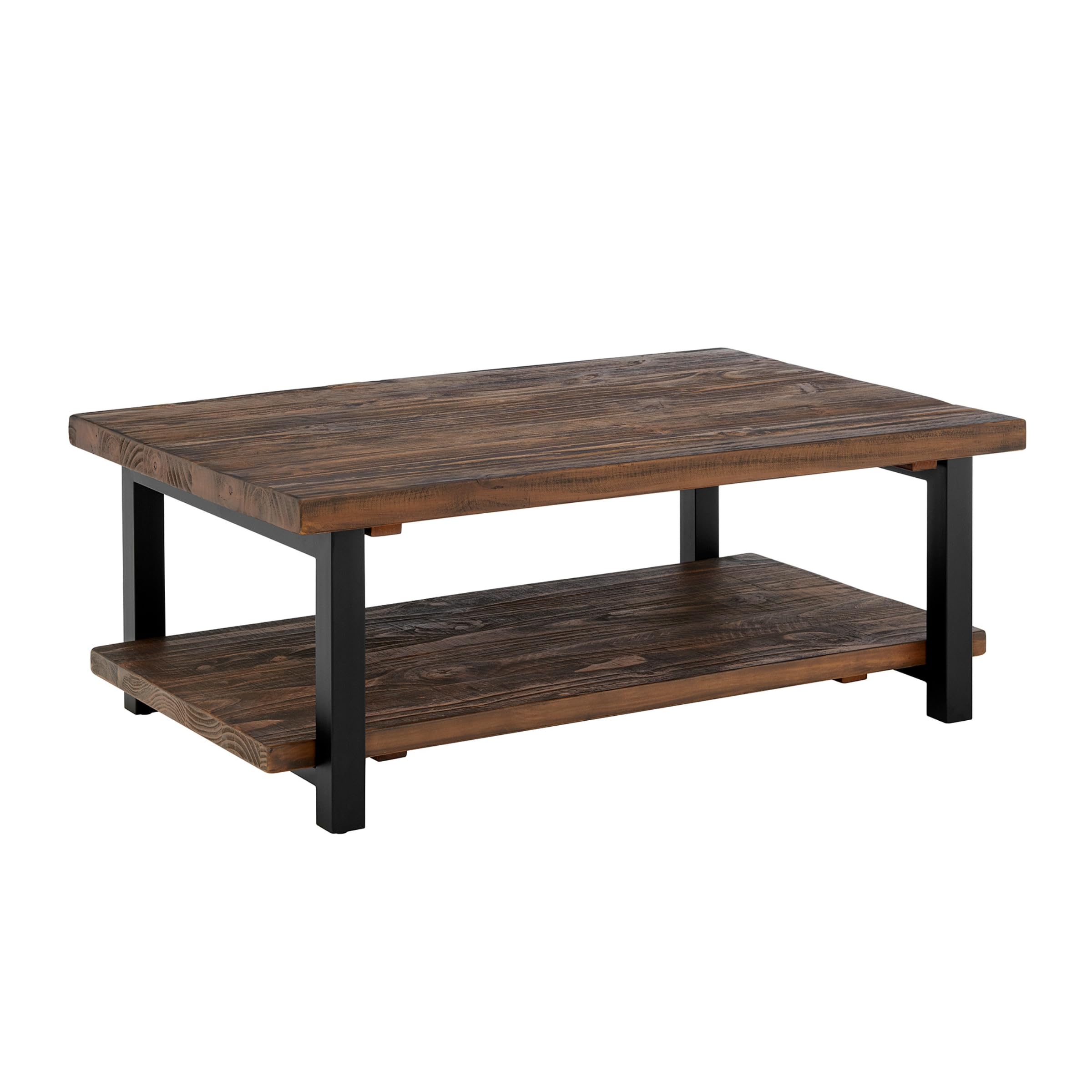 Alaterre Furniture Pomona Rustic Natural 48" Wide Coffee Table with Shelf - Wood Top & Reclaimed Wood Finish