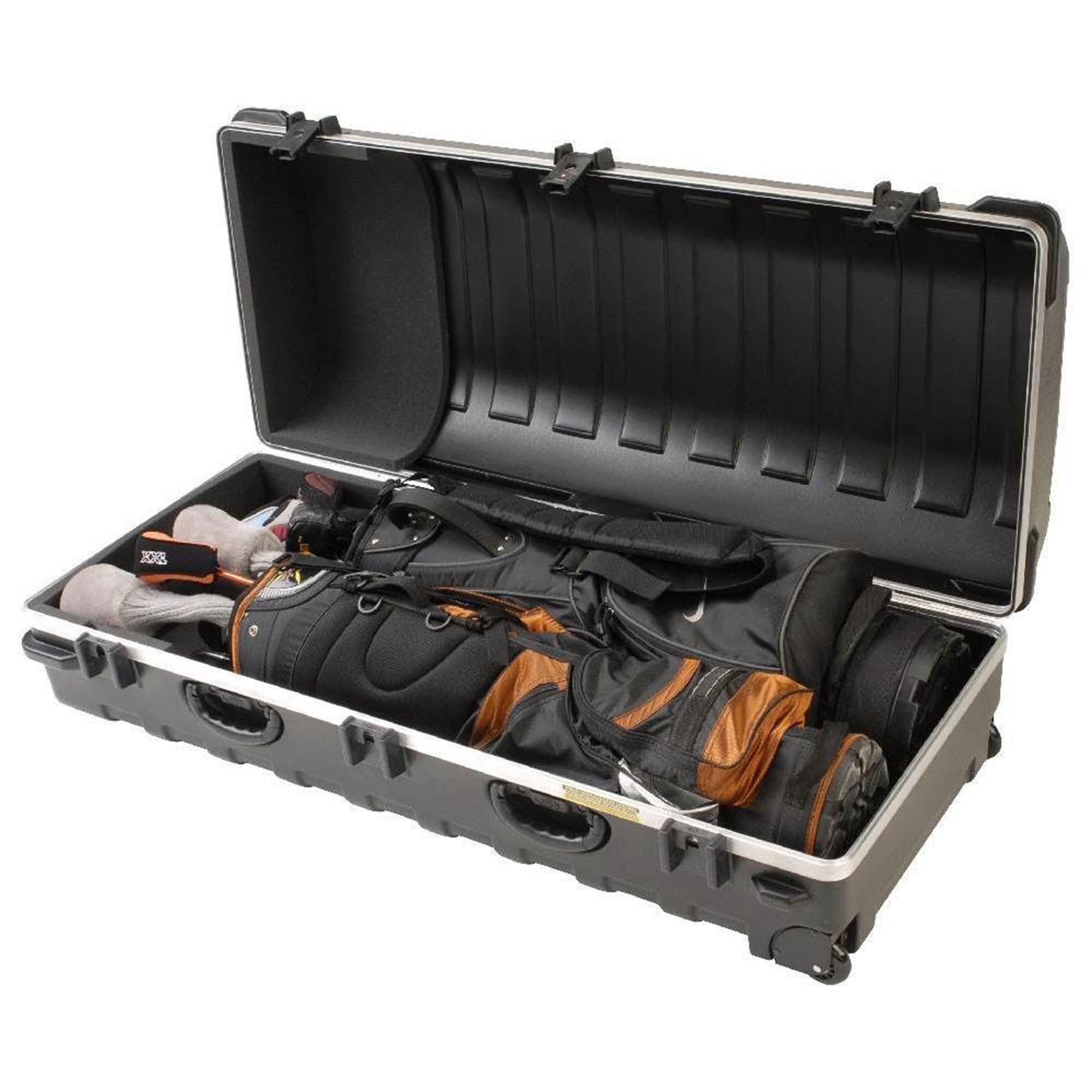 SKB Cases Deluxe ATA Hard Plastic Storage Wheeled Cart Golf Bag Travel Case, XXL