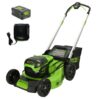 Greenworks 60V 21” Cordless (Push) Lawn Mower (LED Lights + Aluminum Handles), 5.0Ah Battery and Rapid Charger