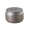 Modern Round Aluminum Hammered Embossed Texturing, Metal Drum Coffee Table with Removable Lid for Storage, Gray