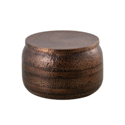 Modern Round Aluminum Hammered Embossed Texturing, Metal Drum Coffee Table with Removable Lid for Storage, Copper
