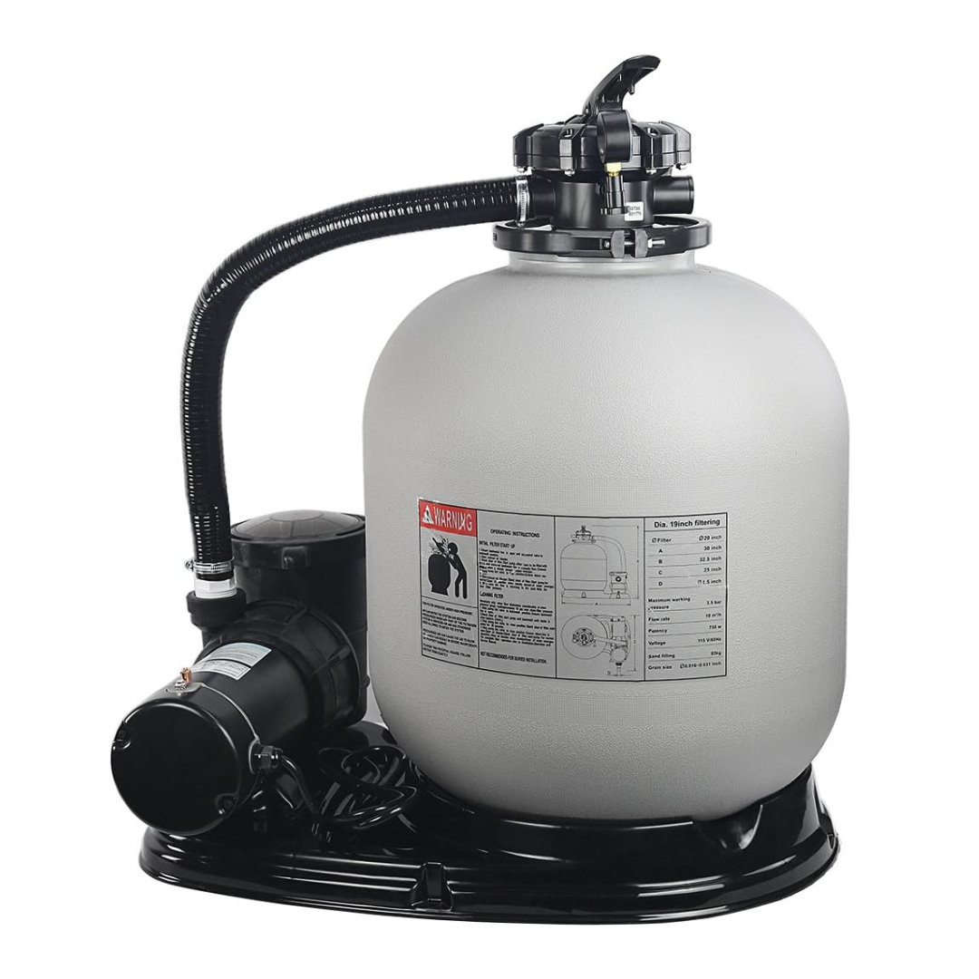 XtremepowerUS 19" inch Sand Filter with 1.5HP Pool Pump 4500GPH Above Ground Swimming Media System, Gray