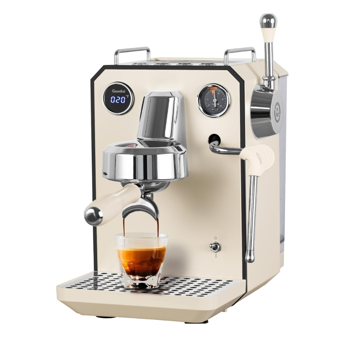 Gemilai Owl Espresso Machine, 15 Bar Professional Semi-Automatic Espresso Maker, G3006, Ivory White