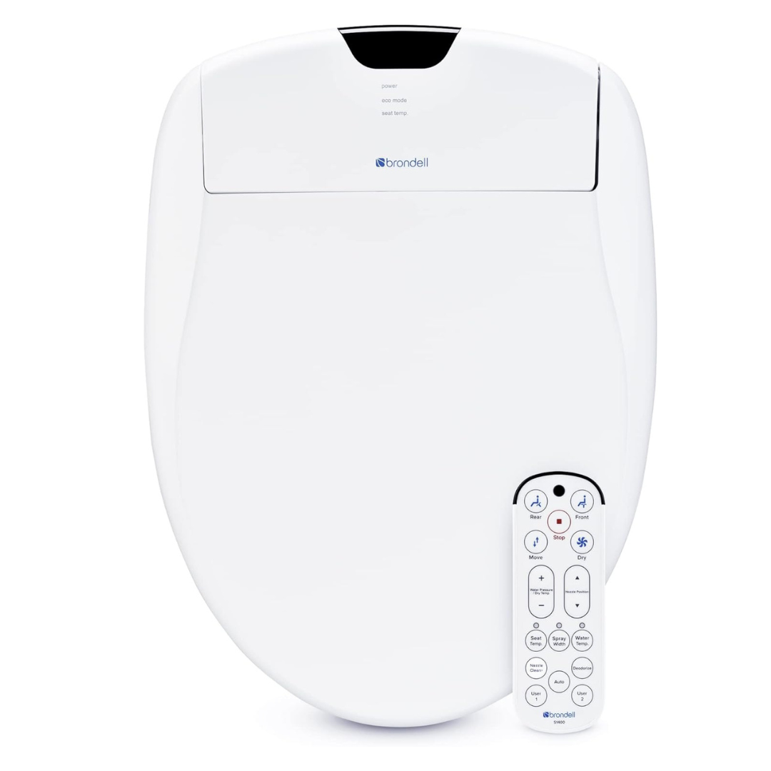 Brondell Bidet Toilet Seat S1400, Smart Toilet Seat, Dual Stainless-Steel, Self-Cleaning Nozzle, Round