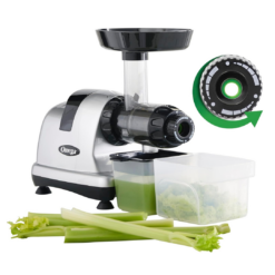 Omega Masticating Juicer, Cold Press Juicer Machine For Celery with Adjustable Dial, 200-Watts, Silver