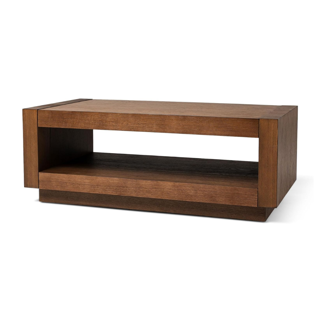 Maven Lane Artemis Large 2 Tier Contemporary Rectangle Wooden Center Coffee Table with Shelf Storage, Brown