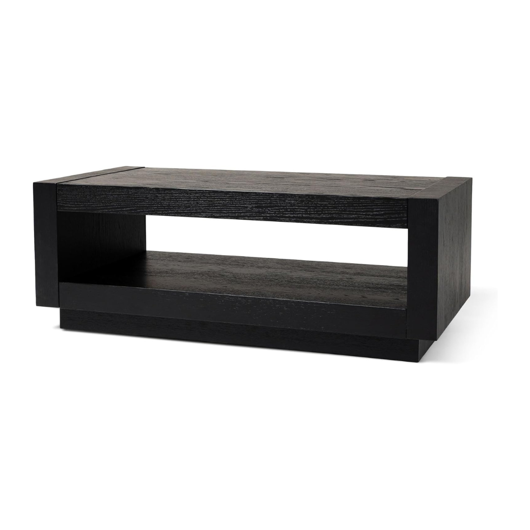 Maven Lane Artemis Large 2 Tier Contemporary Rectangle Wooden Center Coffee Table with Shelf Storage, Black