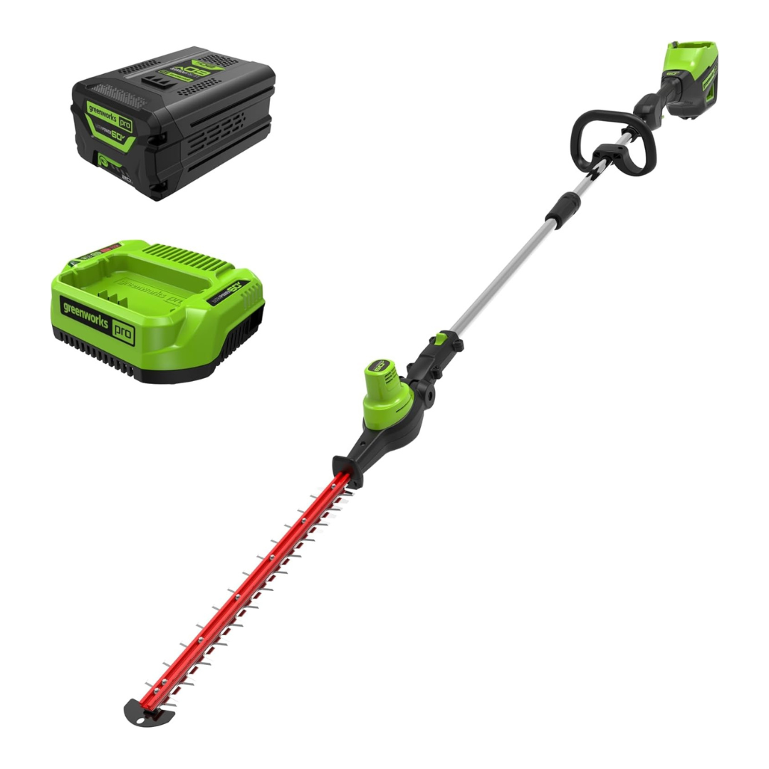 Greenworks 60V 20" Brushless Cordless Battery Powered Pole Hedge Trimmer, 2.0Ah Battery and Charger Included