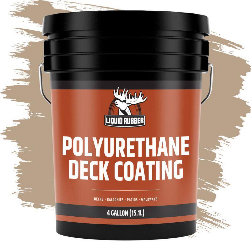 Liquid Rubber Polyurethane Deck Coating – 10X Stronger Than Traditional Deck Paint & Deck Stain – Smooth Finish – Neutral Beige – 4 Gallon