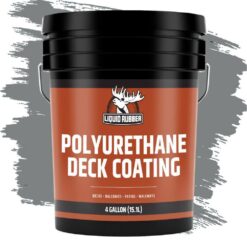 Liquid Rubber Polyurethane Deck Coating – 10X Stronger Than Traditional Deck Paint & Deck Stain – Smooth Finish – Stone Grey – 4 Gallon