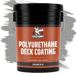 Liquid Rubber Polyurethane Deck Coating – 10X Stronger Than Traditional Deck Paint & Deck Stain – Textured Finish – Misty Gray – 4 Gallon