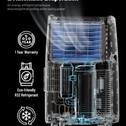 DuraComfort Portable Air Conditioners for Room, 8150BTU(12000 BTU Ashrae) Smart WiFi, Built-in Cool, Dehumidifier, Fan