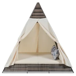 Harper & Bright Designs Outdoor Sunbed with Canopy, Tent Shape Wicker Patio Daybed, Brown and Beige