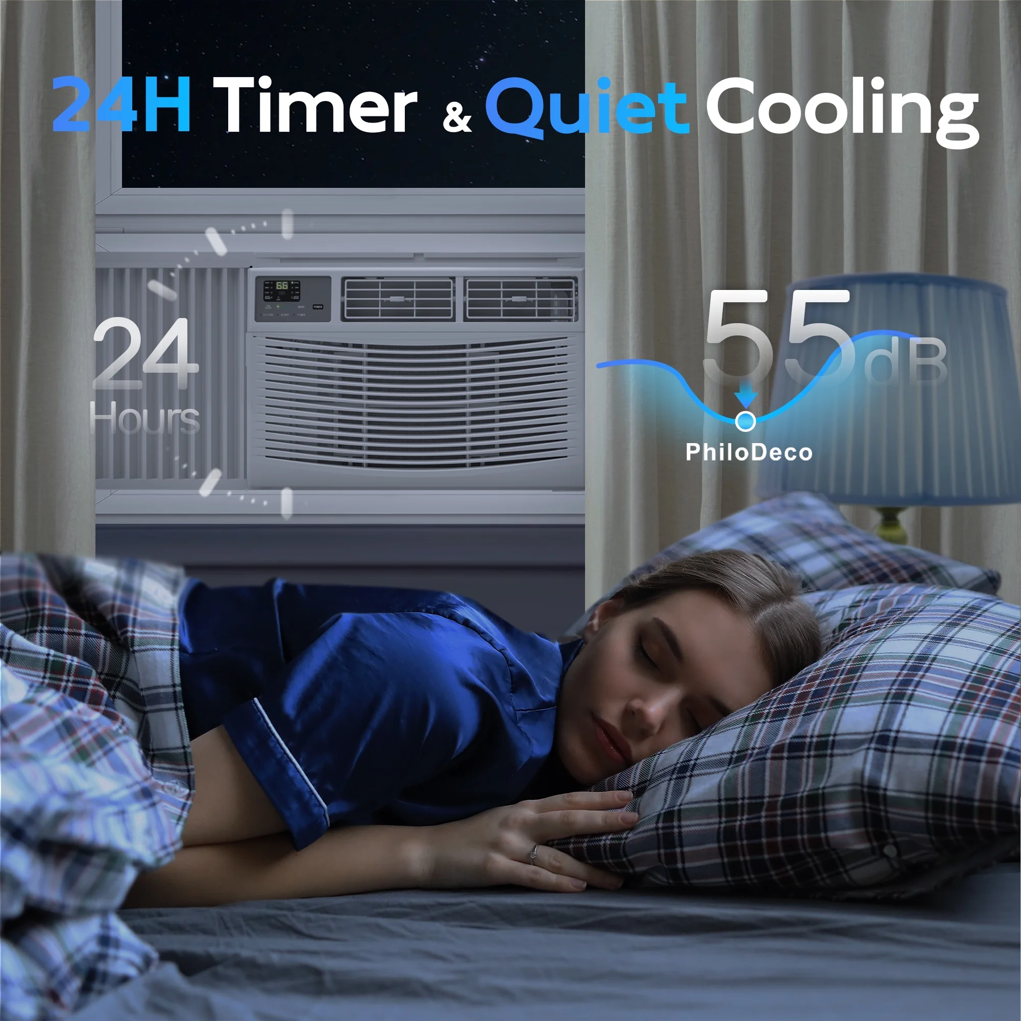 PhiloDeco 8000 BTU Window Air Conditioner 350 Sq. ft. Intelligent, LED Display Screen, with Remote Control