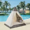 Harper & Bright Designs Outdoor Sunbed with Canopy, Tent Shape Wicker Patio Daybed, Brown and Beige