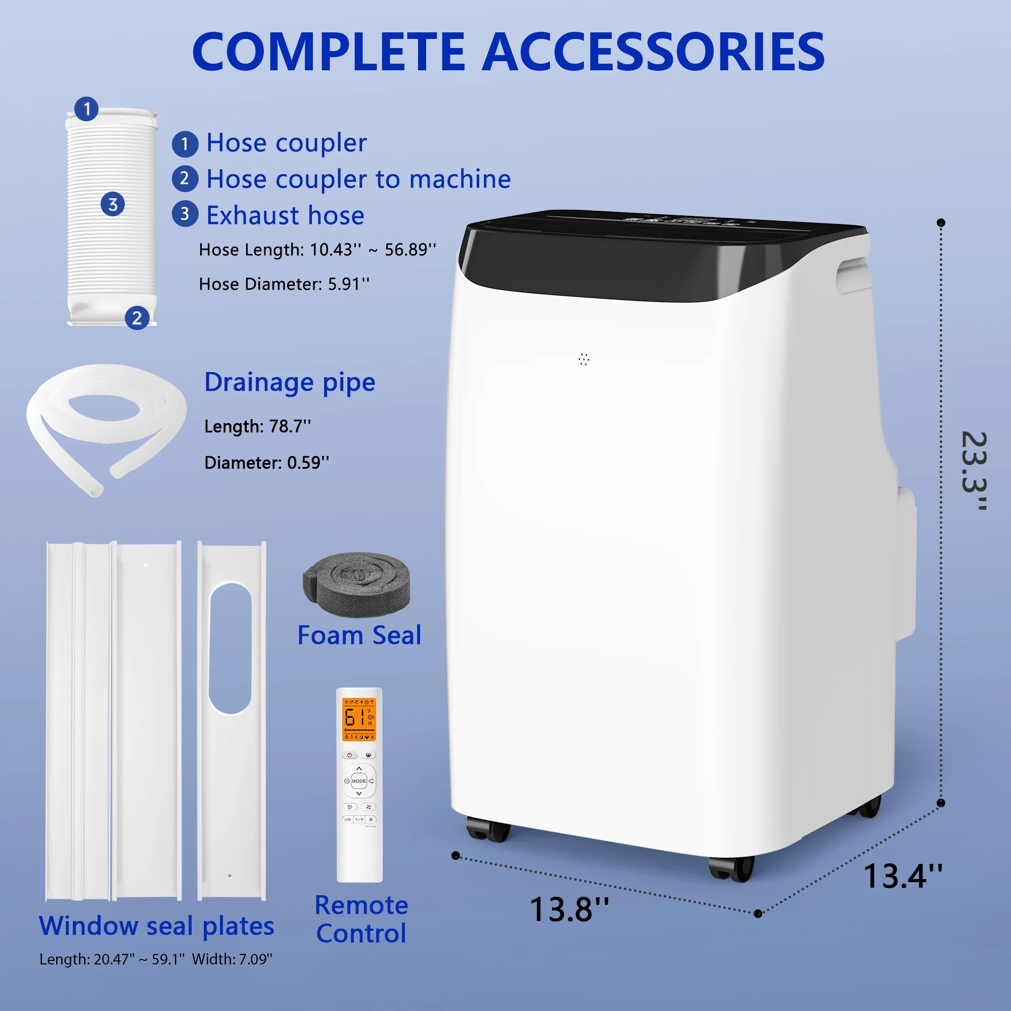 Fosawd 12000 BTU Portable Air Conditioner Cools up to 500 Sq. ft, 3-in-1 AC, Dehumidifier, Fan