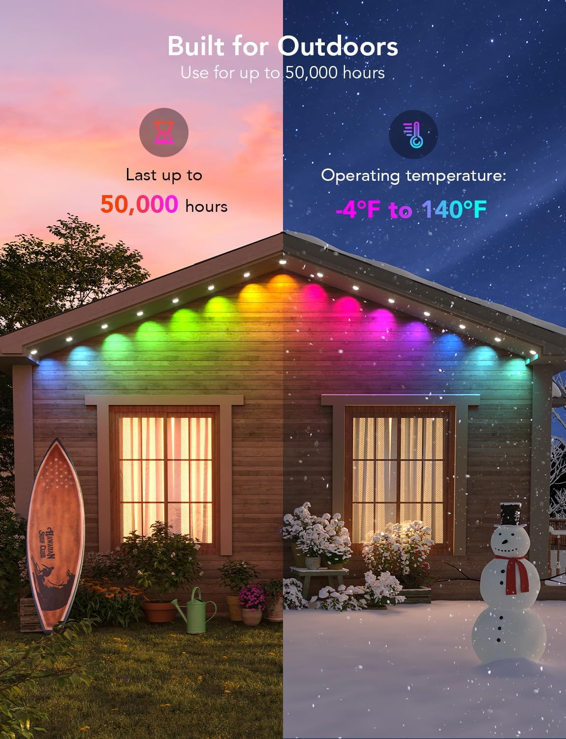Govee Permanent Outdoor Lights, Smart RGBIC Outdoor Lights with 75 Scene Modes, 150ft with 108 LED Lights, IP67 Waterproof, White