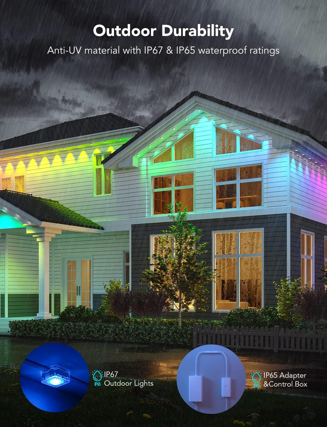 Govee Permanent Outdoor Lights, Smart RGBIC Outdoor Lights with 75 Scene Modes, 150ft with 108 LED Lights, IP67 Waterproof, White