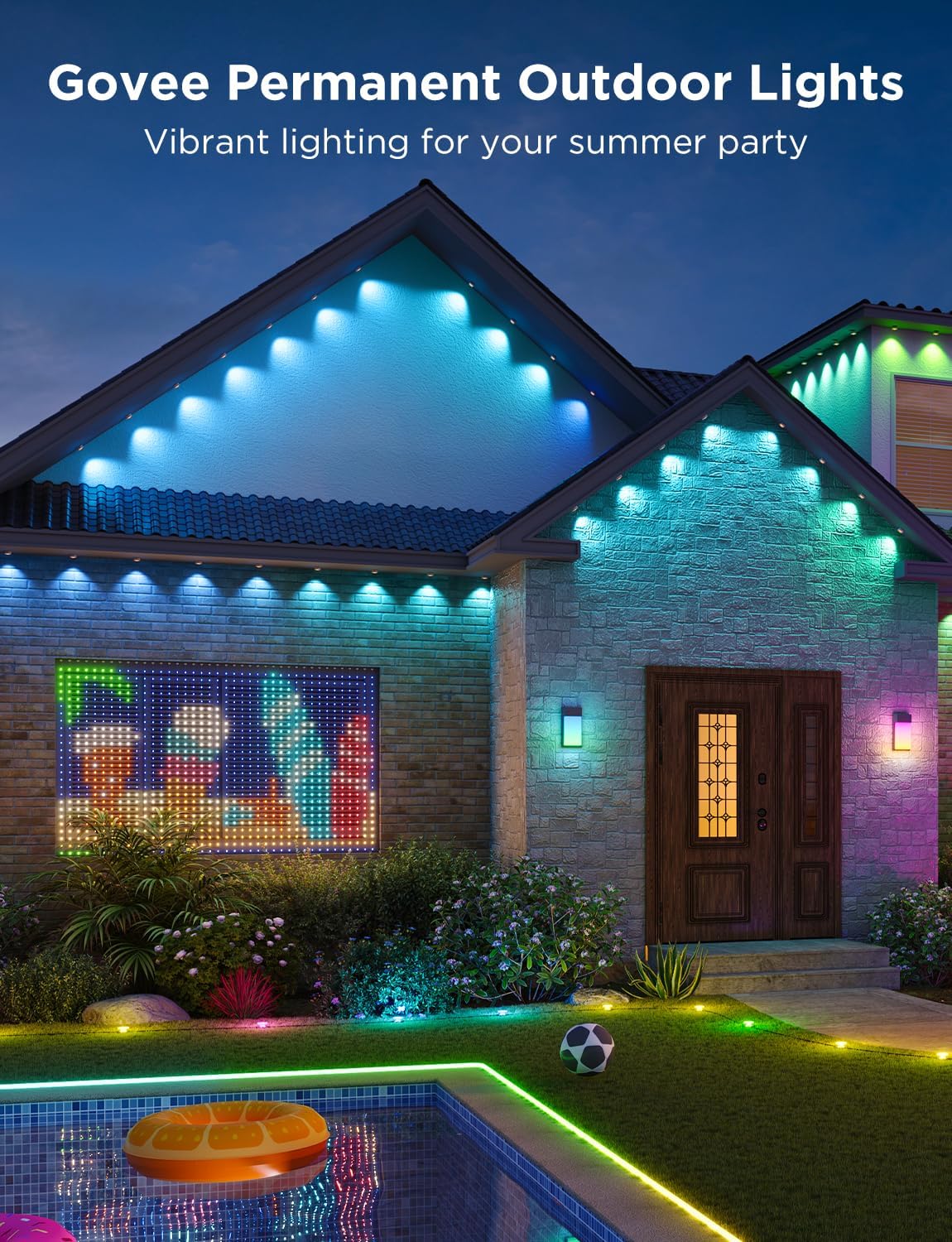 Govee Permanent Outdoor Lights, Smart RGBIC Outdoor Lights with 75 Scene Modes, 150ft with 108 LED Lights, IP67 Waterproof, White